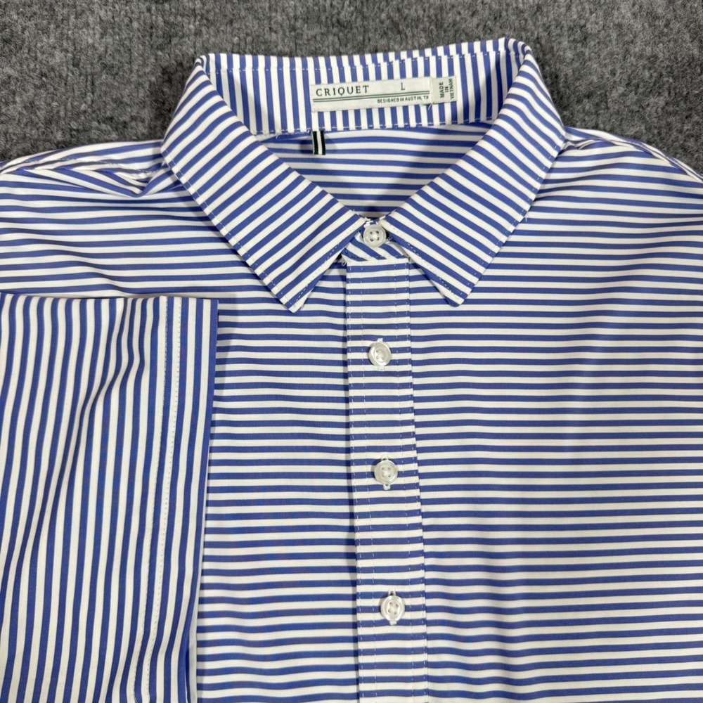 Criquet Polo Shirt Striped Performance Men Large Blue White EUC